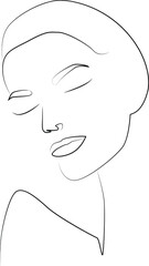 One line woman. Hand-drawn portrait girl in minimalistic style.