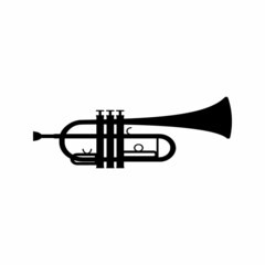 musical wind instruments trumpet, Black stencil isolated vector illustration