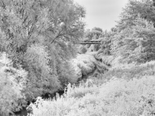 Infrared image of ldecorated bridge spanning river Weaver at Witton Mill, Northwich, Cheshire, UK