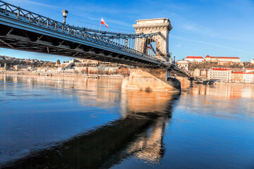 Badapest with famous chain bridge over Danube river in Hungary