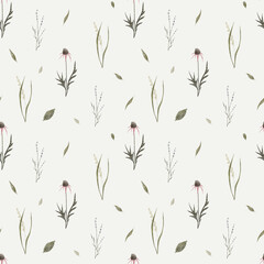 Summer meadow. Floral seamless pattern. Wild flowers and herbs.