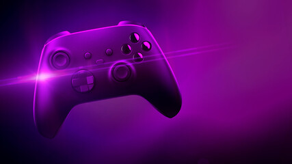 Game controller with lens reflection in purple color - Powered by Adobe