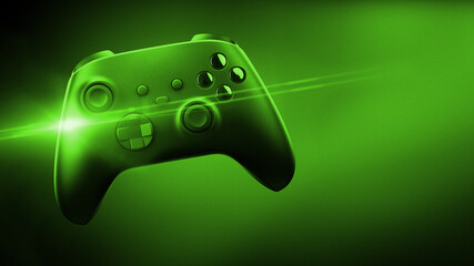 Game controller with lens reflection in green color - Powered by Adobe