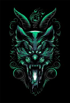 satanic wolf t shirt illustration