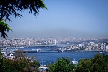 Fototapeta na wymiar istanbul turkey 12 august, view of the bridge over the bosphorus, travel in turkey, the best tourist destination of istanbul