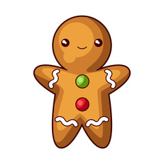 Illustration of gingerbread man. Sweet Merry Christmas item. Cute symbol in cartoon style.