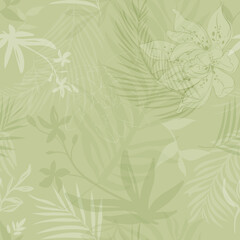 Tropical green leaves floral pattern seamless