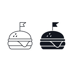 Burger icon set, Fast food symbol, vector simple black isolated sign