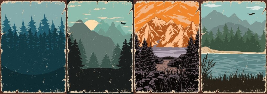 Nature landscapes colorful posters