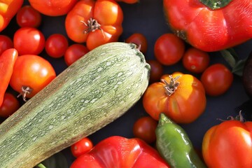 Close up of  red  and green vegetables - view from above - tomatoes, peppers
