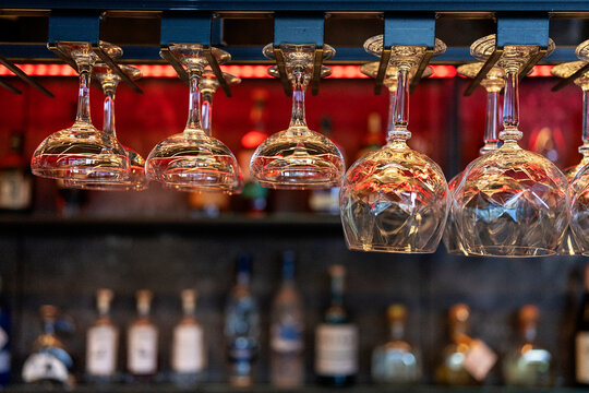 Assorted glassware on shelves in bar