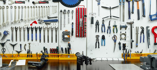 Collection of repair tools on wall