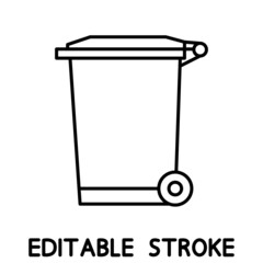 Recycle bin for trash and garbage. Street plastic wheelie waste bin. Outline icon of dumpster isolated on white background