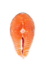 Piece of fresh juicy salmon on a white plate