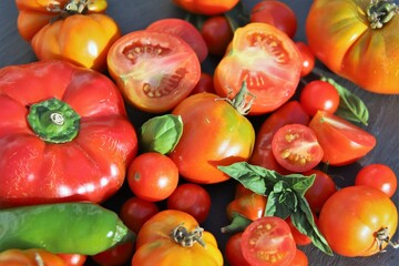 close-up of variety of tomatoes