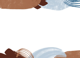 Abstract art collage for Scandinavian banner design template. Childish frame, artistic border with doodle shapes. Natural tones. Trendy creative decor for gift card design on white background.