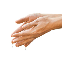 isolated hands with water drops on the white background