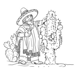 Fototapeta na wymiar Daddy Christmas - Pancho Claus. Mexican Santa Claus. Christmas template for coloring.