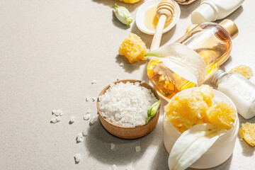 Spa concept. Self care with honey, sea salt, and cream