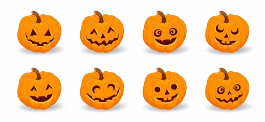 Pumpkin set of 8 pieces. Halloween. Vector illustration in a flat style.