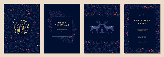 Modern universal artistic templates. Merry Christmas Corporate Holiday cards and invitations. Floral frames and backgrounds design. 