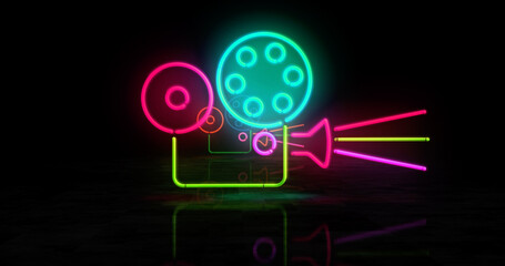 Cinema neon light 3d illustration