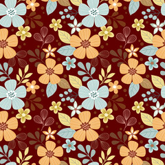 Abstract flowers design on dark brown color background.