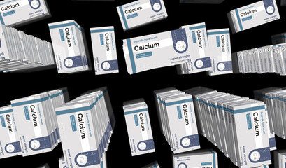 Calcium tablets box pack production 3d illustration