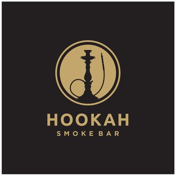 Hookah shisha smoking gold logo icon vector template for cafe, shop, club, lounge