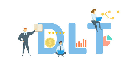 DLT, Daily letter telegram. Concept with keyword, people and icons. Flat vector illustration. Isolated on white.