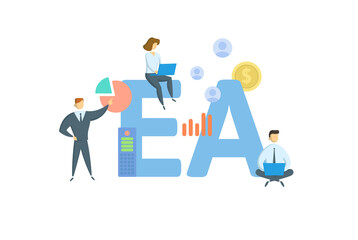 EA, Enrolled Agent. Concept with keyword, people and icons. Flat vector illustration. Isolated on white.
