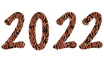 2022 new year numbers, Tiger skin texture New Year symbol Watercolor texture, Lettering