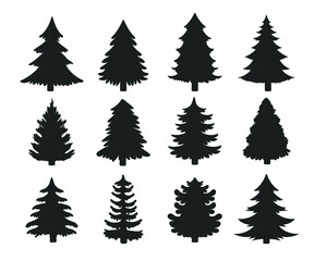 Christmas Tree Silhouette Vector For decorating with gifts and stars on Christmas Eve