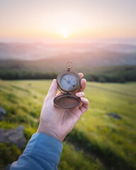Man with compass in hand