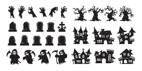 Halloween silhouette elements. scary ghost spirit vector for halloween card decoration