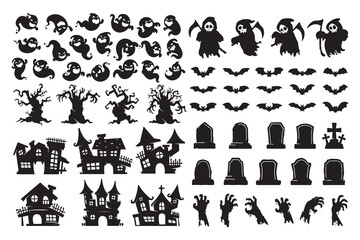 Halloween silhouette elements. scary ghost spirit vector for halloween card decoration