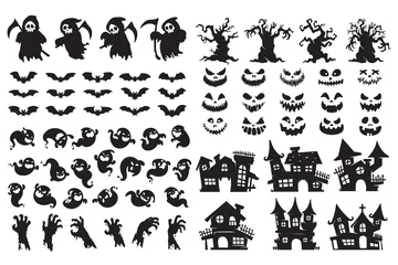 Poster Halloween silhouette elements. scary ghost spirit vector for halloween card decoration © anuwat