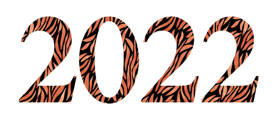 2022 new year numbers, Tiger skin texture New Year symbol Watercolor texture, Lettering