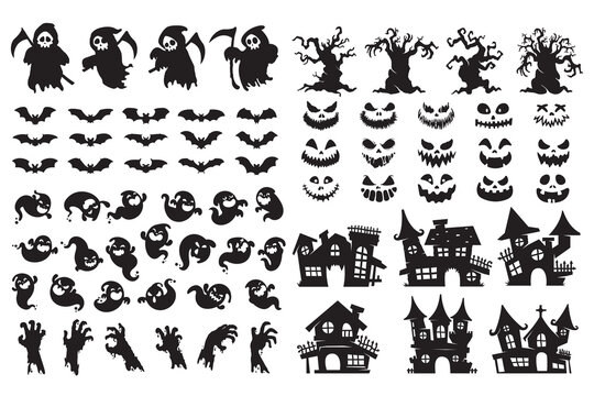 Halloween silhouette elements. scary ghost spirit vector for halloween card decoration