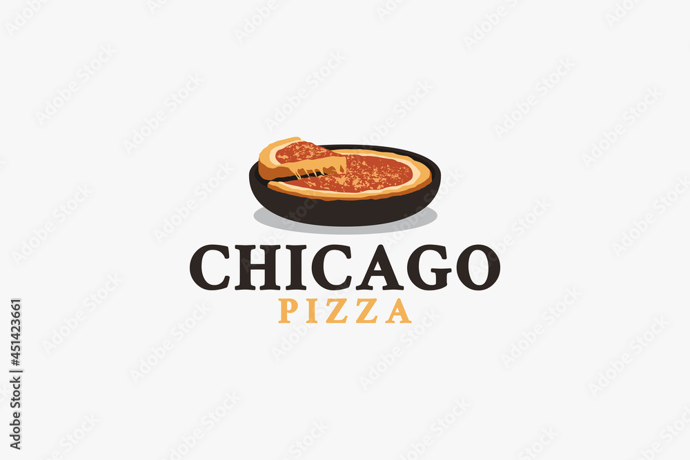 Poster chicago style pizza logo vector graphic for any business especially for food and beverage, fast food