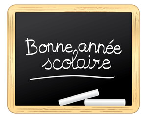 Bonne rentrée scolaire écrit à la craie sur une ardoise d'écolier. Icône vectoriel.