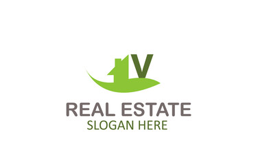 Green Letter V Logo Real Estate Design