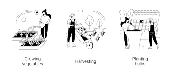 Garden seasonal works abstract concept vector illustrations.