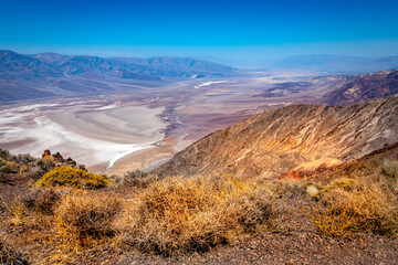 Landscape of Death Valley National park with sand, dry salt and mountains landscape background
Death Valley National Park, California, USA