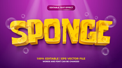 Sponge editable text effect cartoon 3d template style - obrazy, fototapety, plakaty