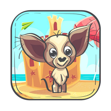 Hello Summer icon cartoon stylized vector illustration with puppy