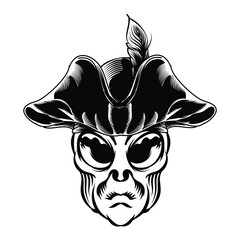 Illustration of Alien head with pirate hat for logo badge design vector element