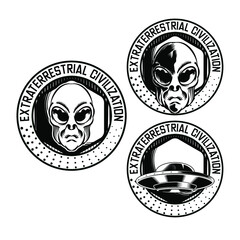 Set Illustration of Alien Badge emblem head for logo badge design vector element