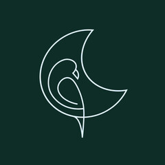 Modern Moon Bird Logo Vector template. Minimal elegant moon bird line art logo icon design.