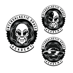 Set Illustration of Alien Badge emblem head for logo badge design vector element